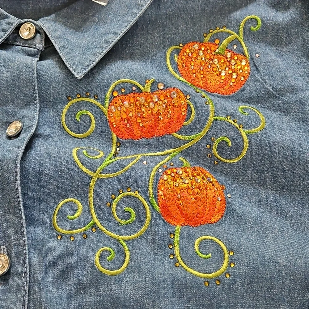 NWT Quacker Factory Fall Sparkiling Pumpkin Top, Tunic Size 3X - Picture 3 of 13